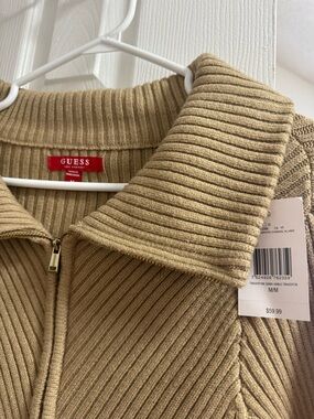GUESS Ribbed Zip-Up Sweater in Travertine